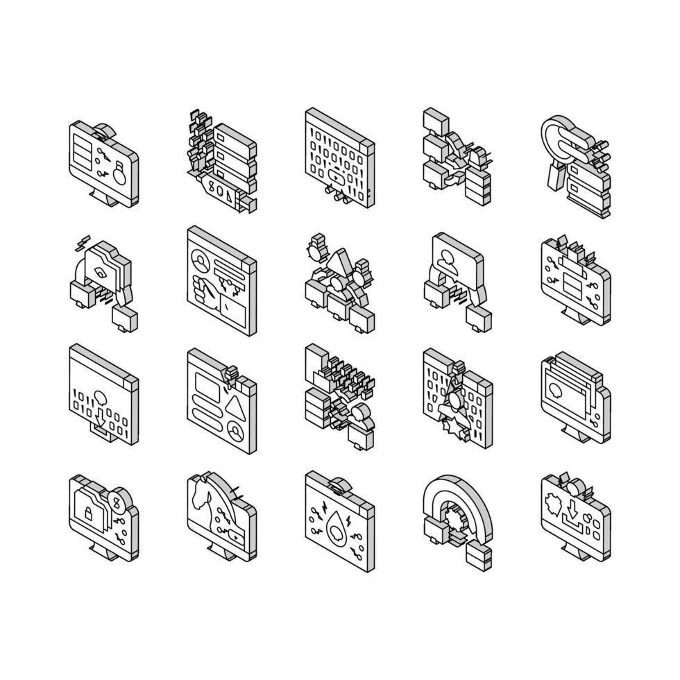 Cyber Crime Internet Business isometric icons set vector