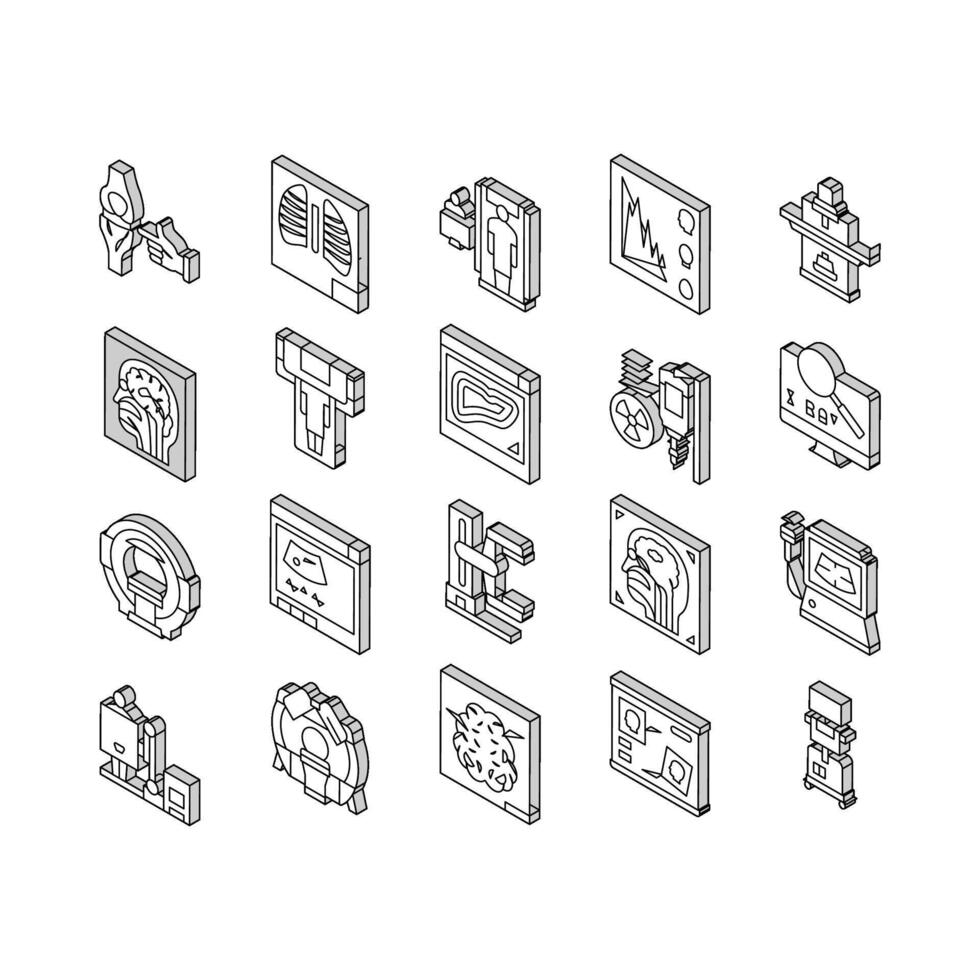 Radiology Equipment Collection isometric icons set vector Illustration