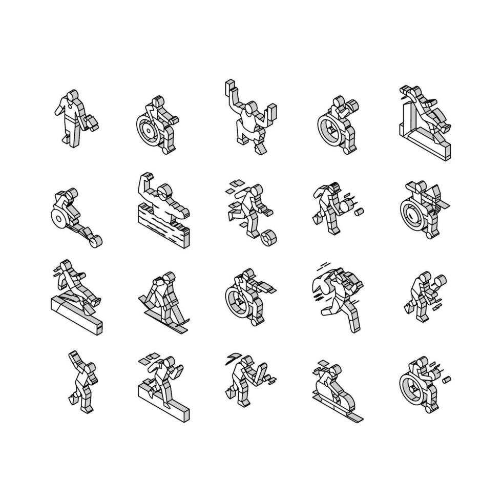Handicapped Athlete Sport Game isometric icons set vector