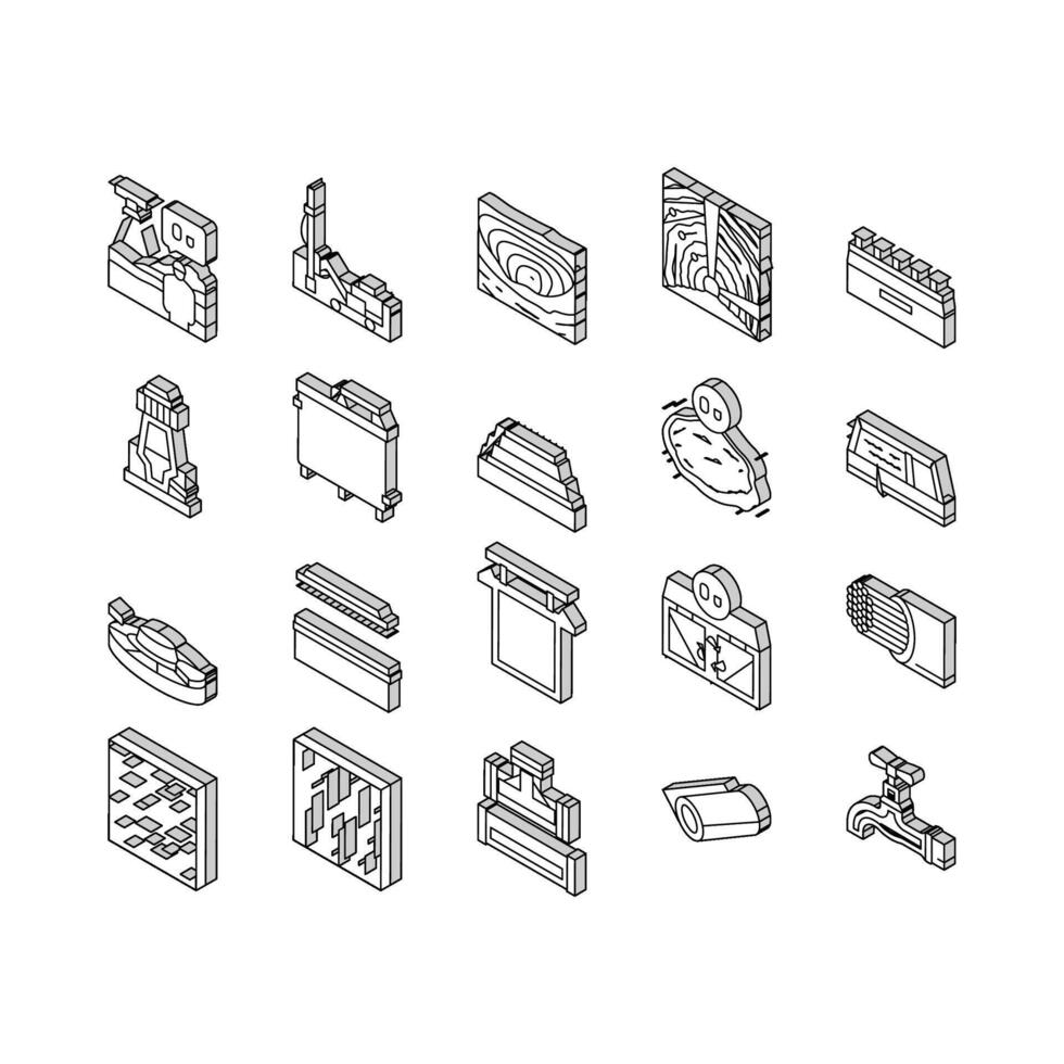 copper metal production steel isometric icons set vector