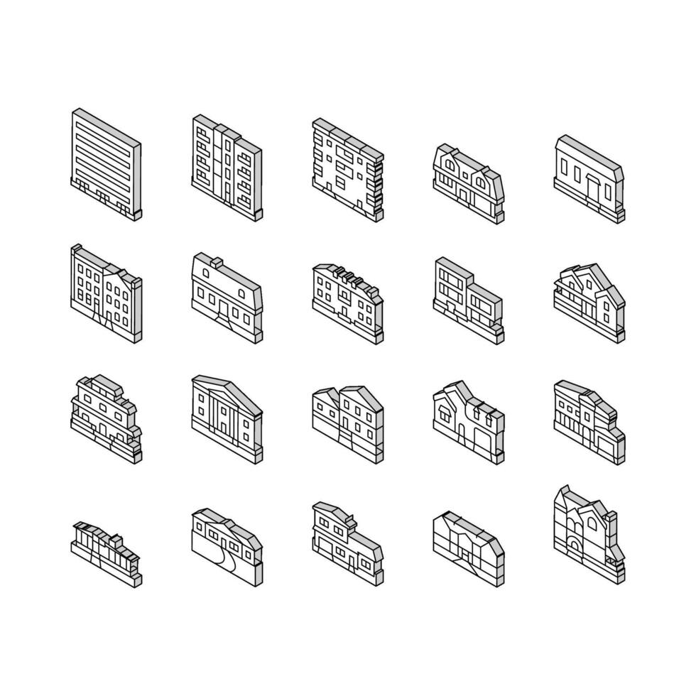 House Architectural Exterior isometric icons set vector