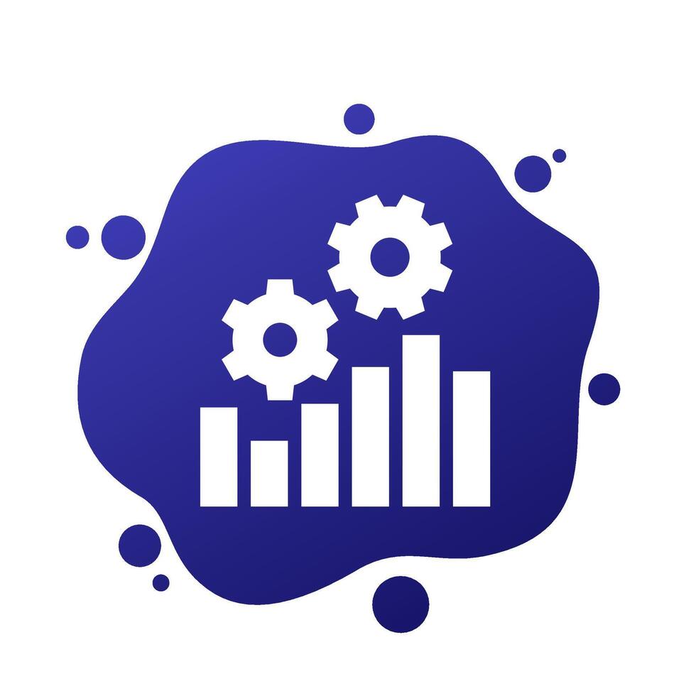 performance icon with a graph and gears vector