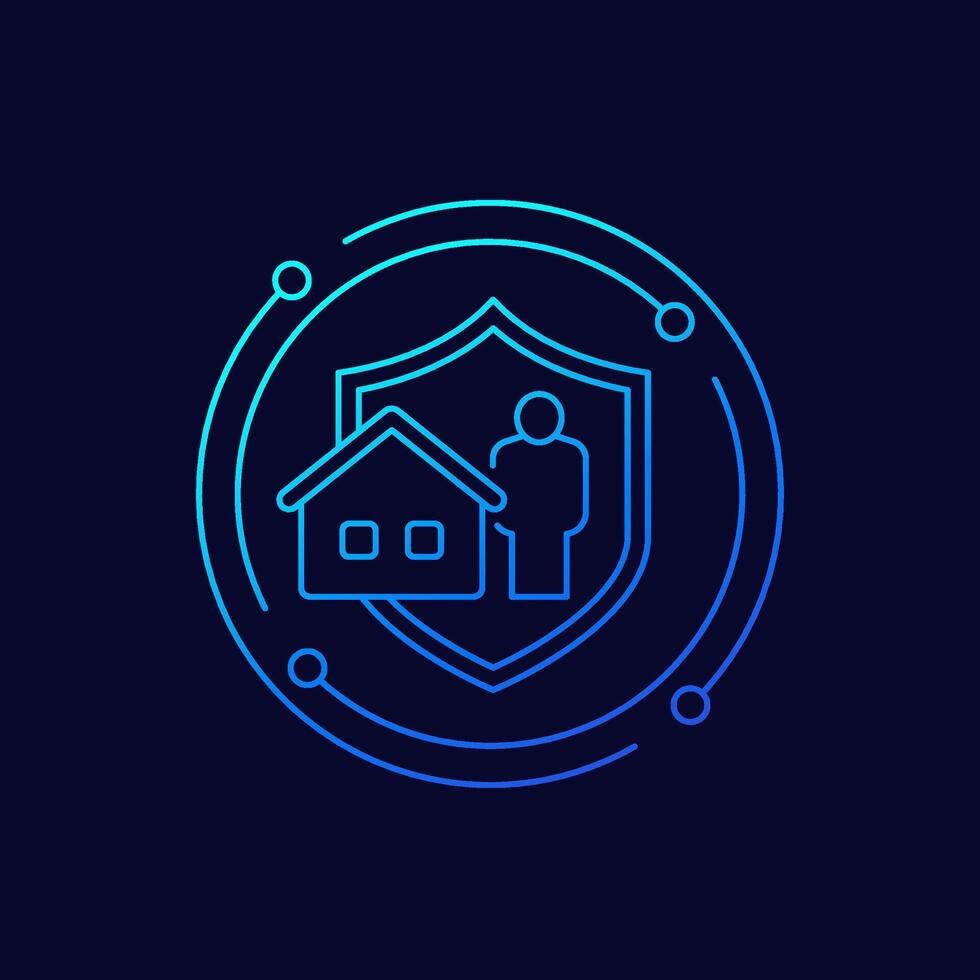 landlord insurance icon with house, linear design vector