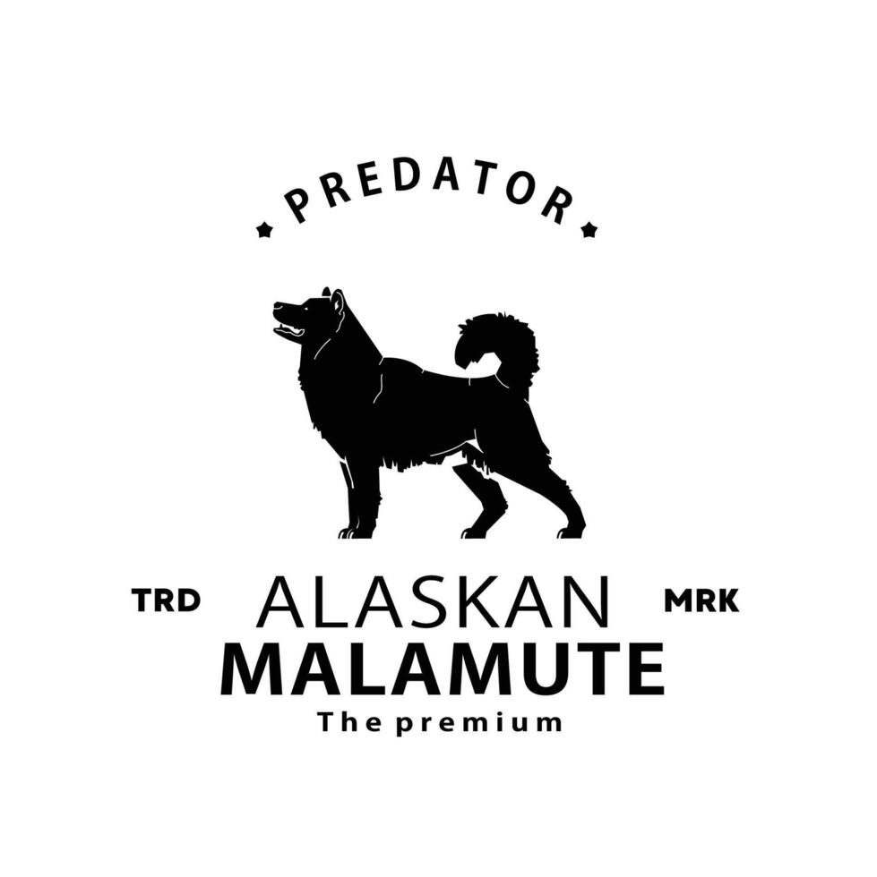 vintage retro hipster alaska malamute logo vector outline silhouette art icon