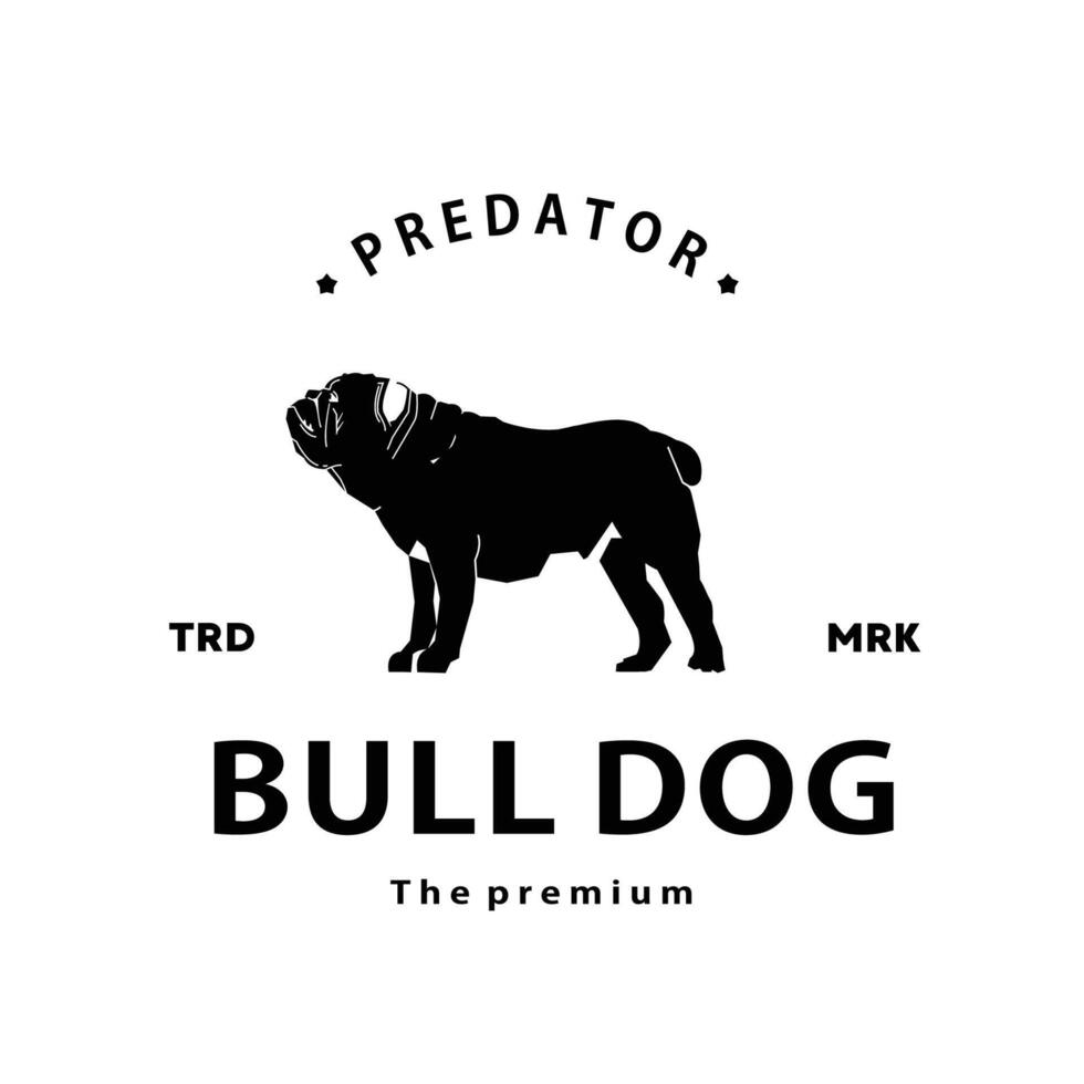 vintage retro hipster bulldog logo vector outline silhouette art icon