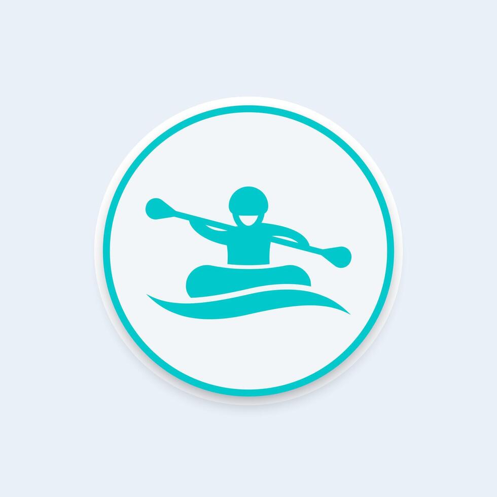 Rafting icon, boat, oarer, rowing, rafting tour icon on round shape, vector illustration