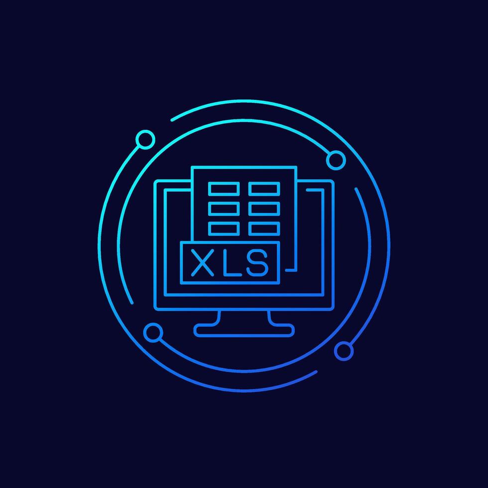 xls document in computer icon, linear design vector