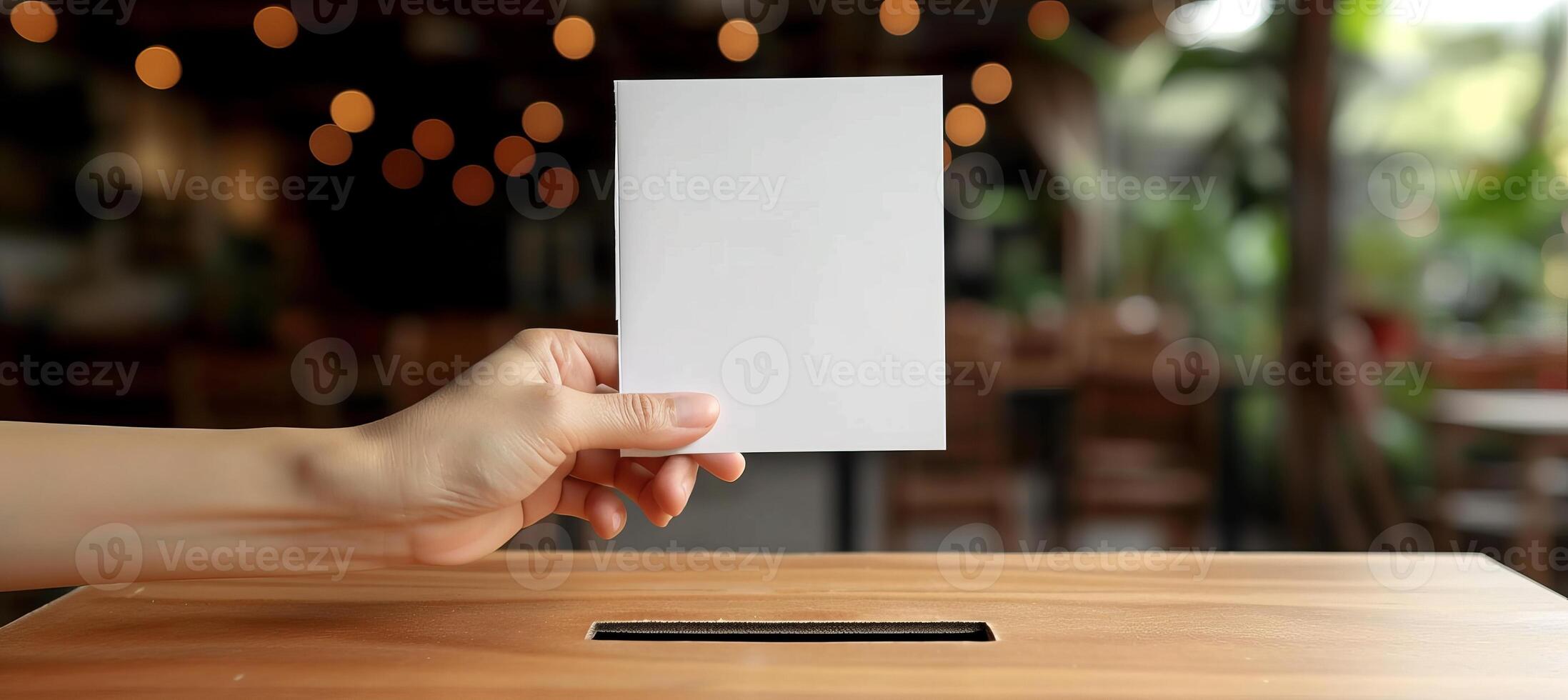 AI generated Cast your vote for the president  hand placing ballot in ballot box with space for text placement photo