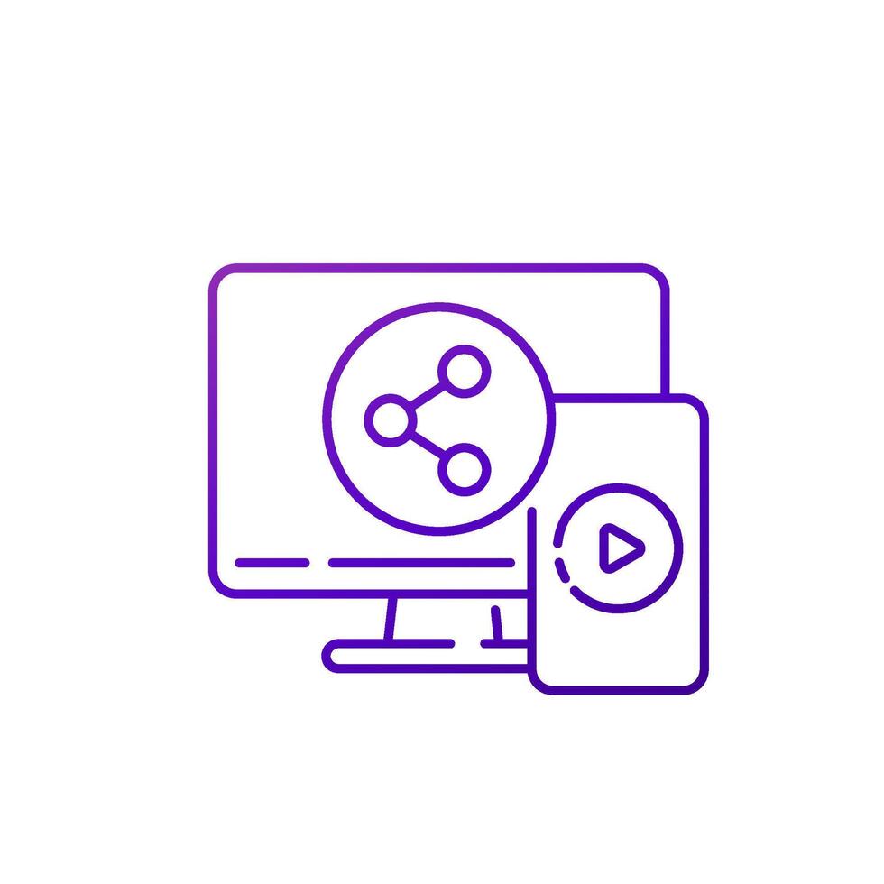 compartido pantalla línea icono con un teléfono vector