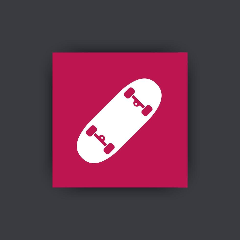skateboard vector pictogram, icon on square, vector illustration