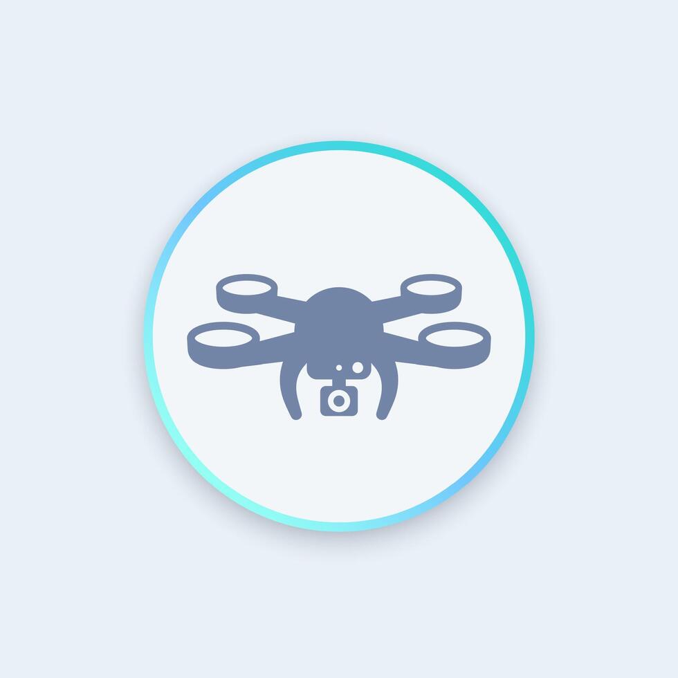 Drone icon, aerial photography, drone with camera pictogram, round stylish icon, vector illustration