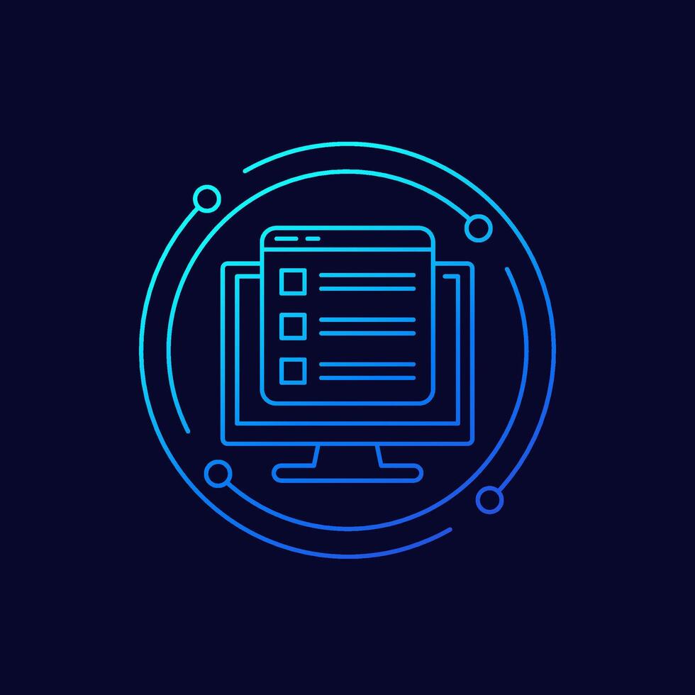 Features of product icon, linear design vector