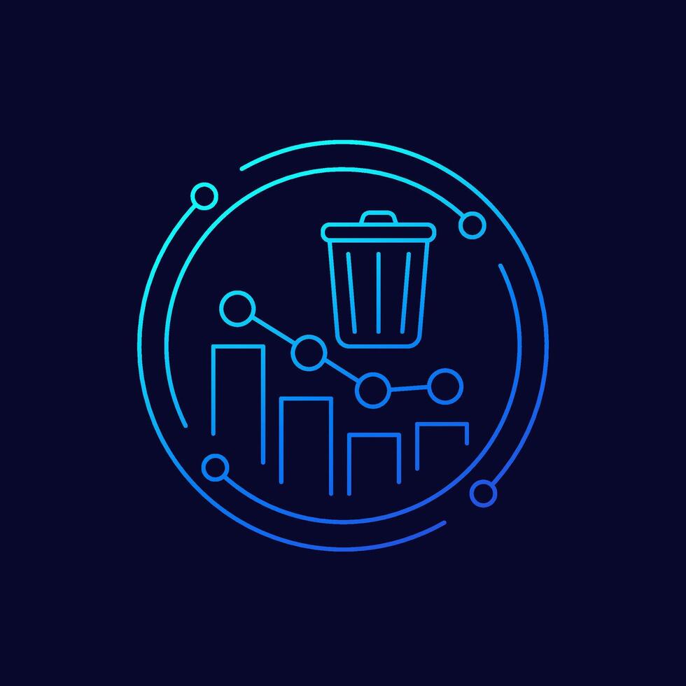 Reducing waste icon with a chart, linear design vector