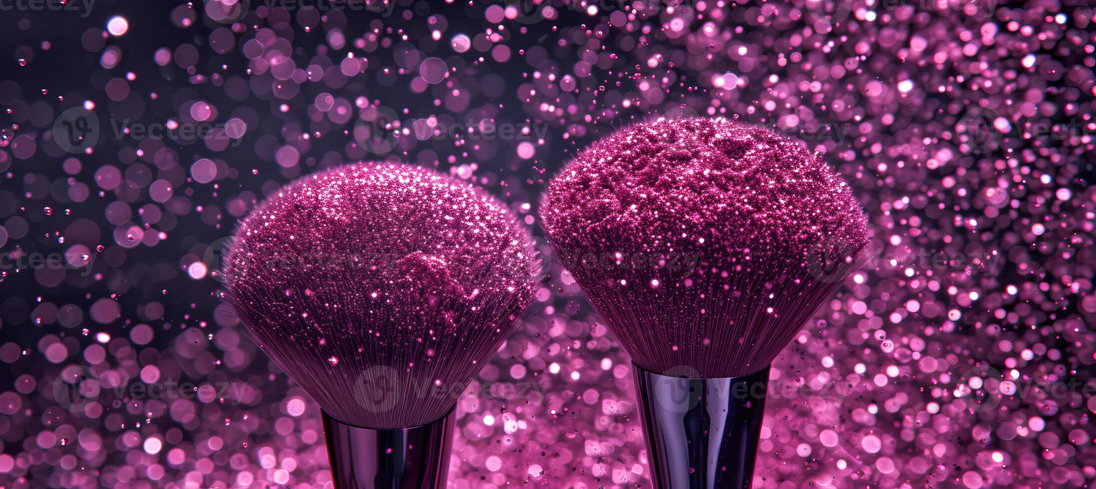 AI generated Vibrant makeup brushes with colorful powder explosion and bursting cosmetic product close up photo