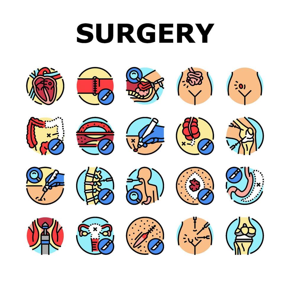 surgery doctor surgeon hospital icons set vector