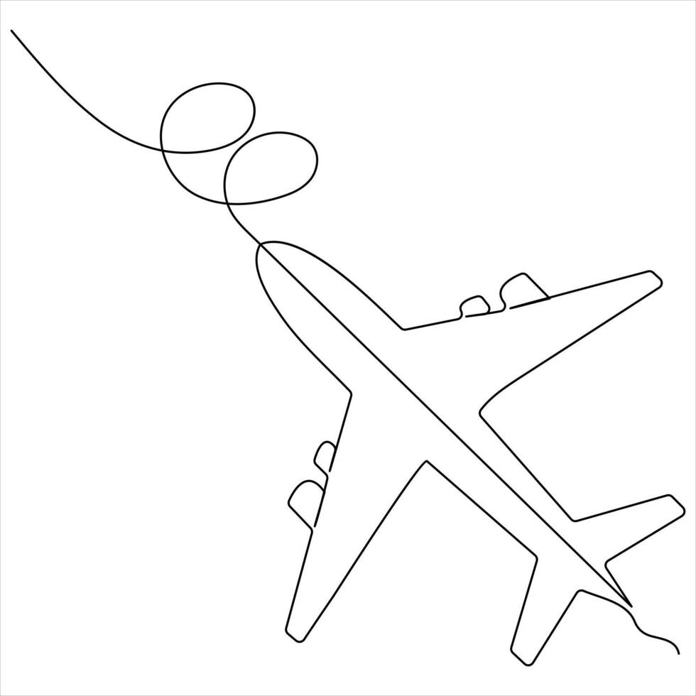 Continuous single line art drawing of commercial airplane and concept for tour tourism vector