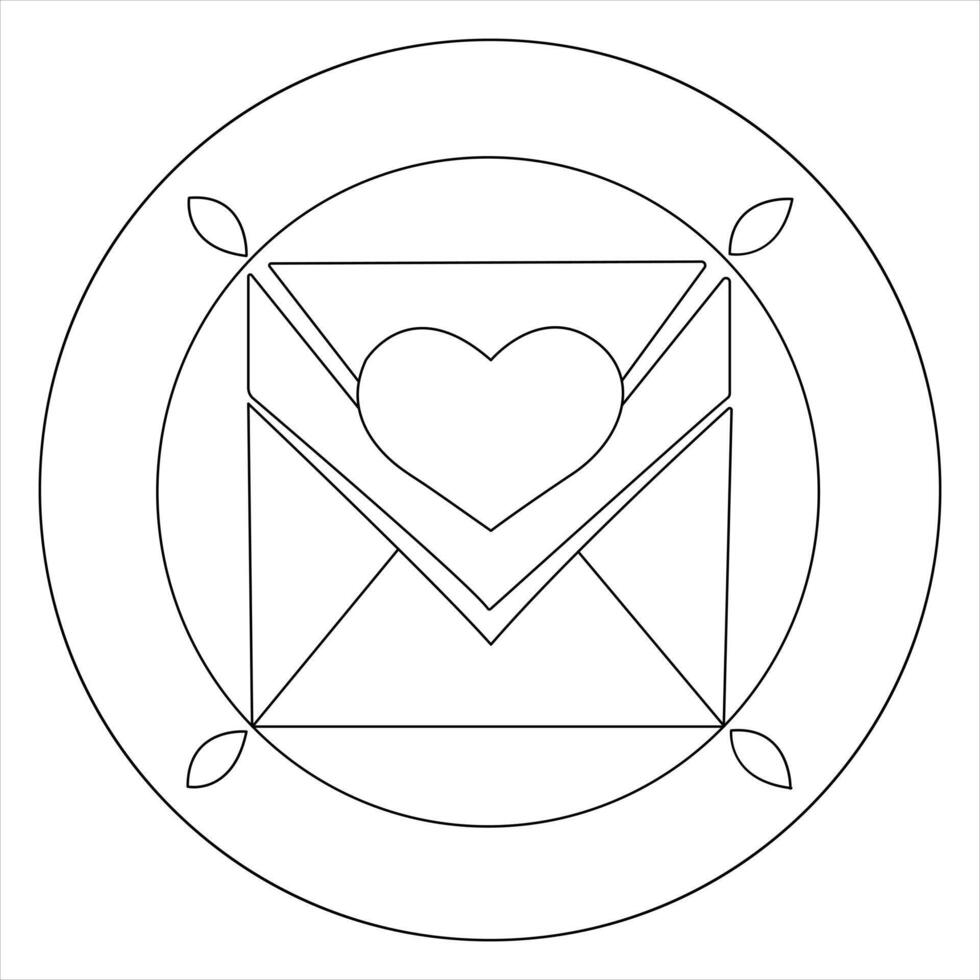 Single line continuous drawing of envelope with red heart and love letter.Template for invitations and love cards outline vector illustration