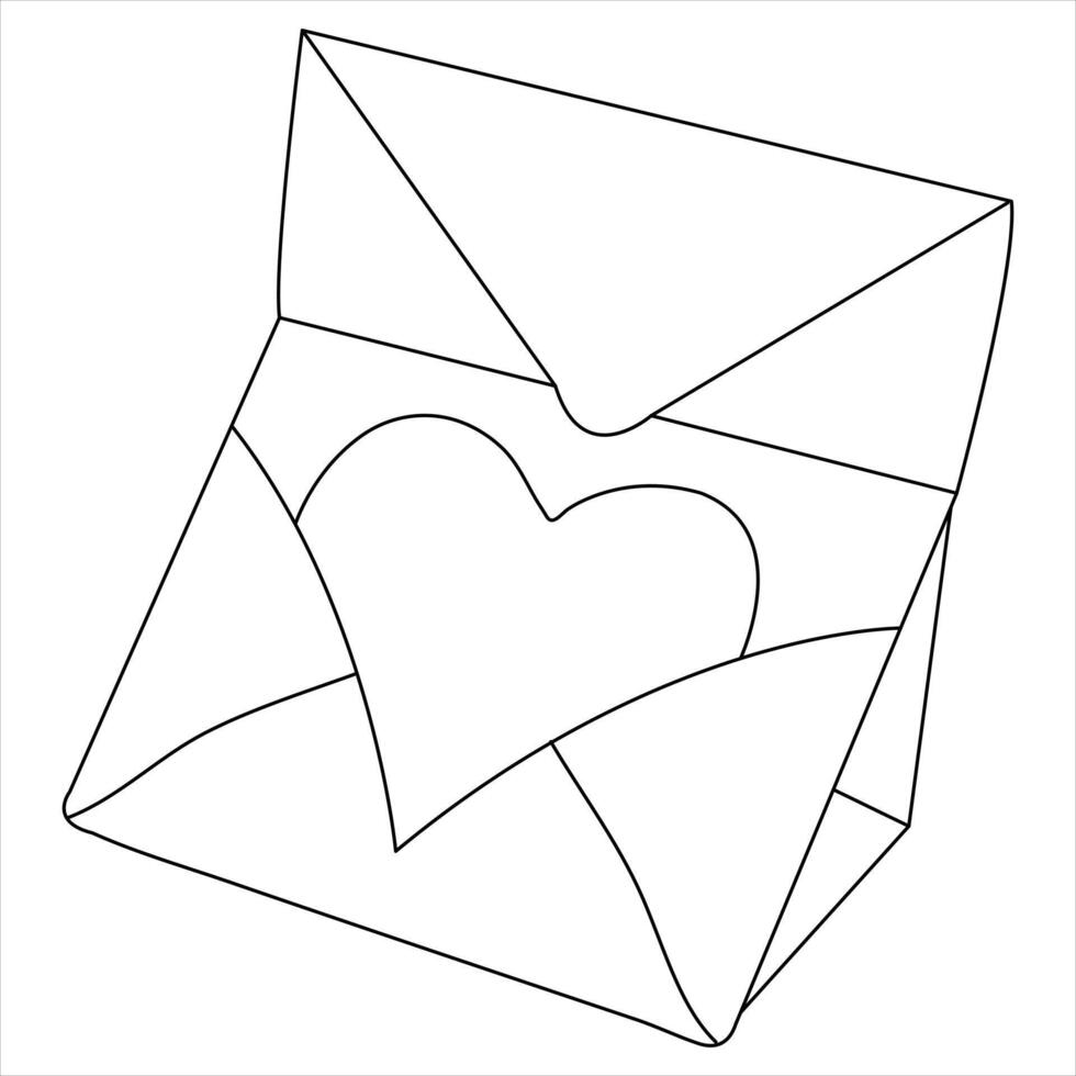 Single line continuous drawing of envelope with red heart and love letter.Template for invitations and love cards outline vector illustration