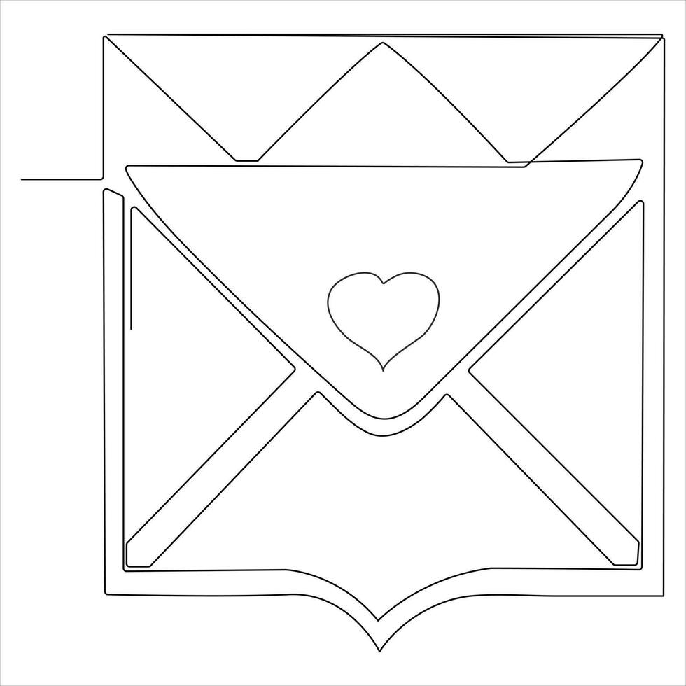 soltero línea continuo dibujo de sobre con rojo corazón y amor plantilla.de.carta para invitaciones y amor tarjetas contorno vector ilustración