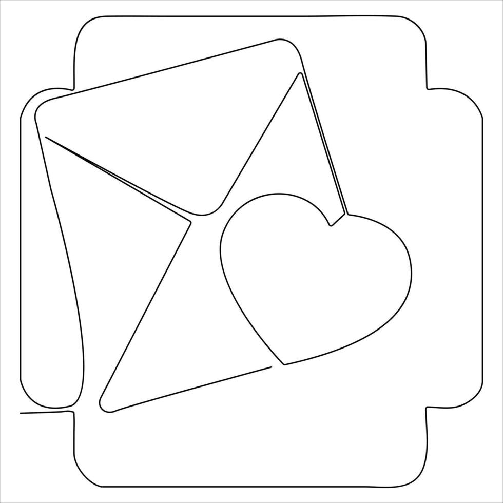Single line continuous drawing of envelope with red heart and love letter.Template for invitations and love cards outline vector illustration