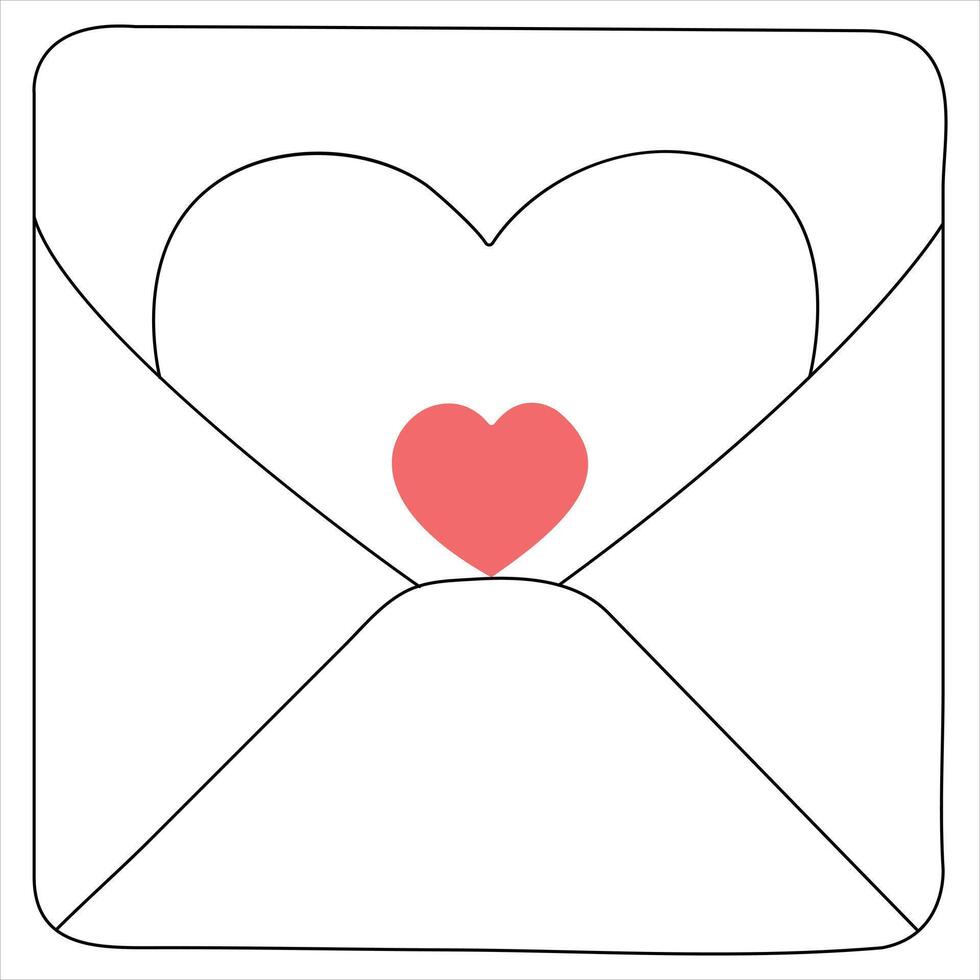 Single line continuous drawing of envelope with red heart and love letter.Template for invitations and love cards outline vector illustration
