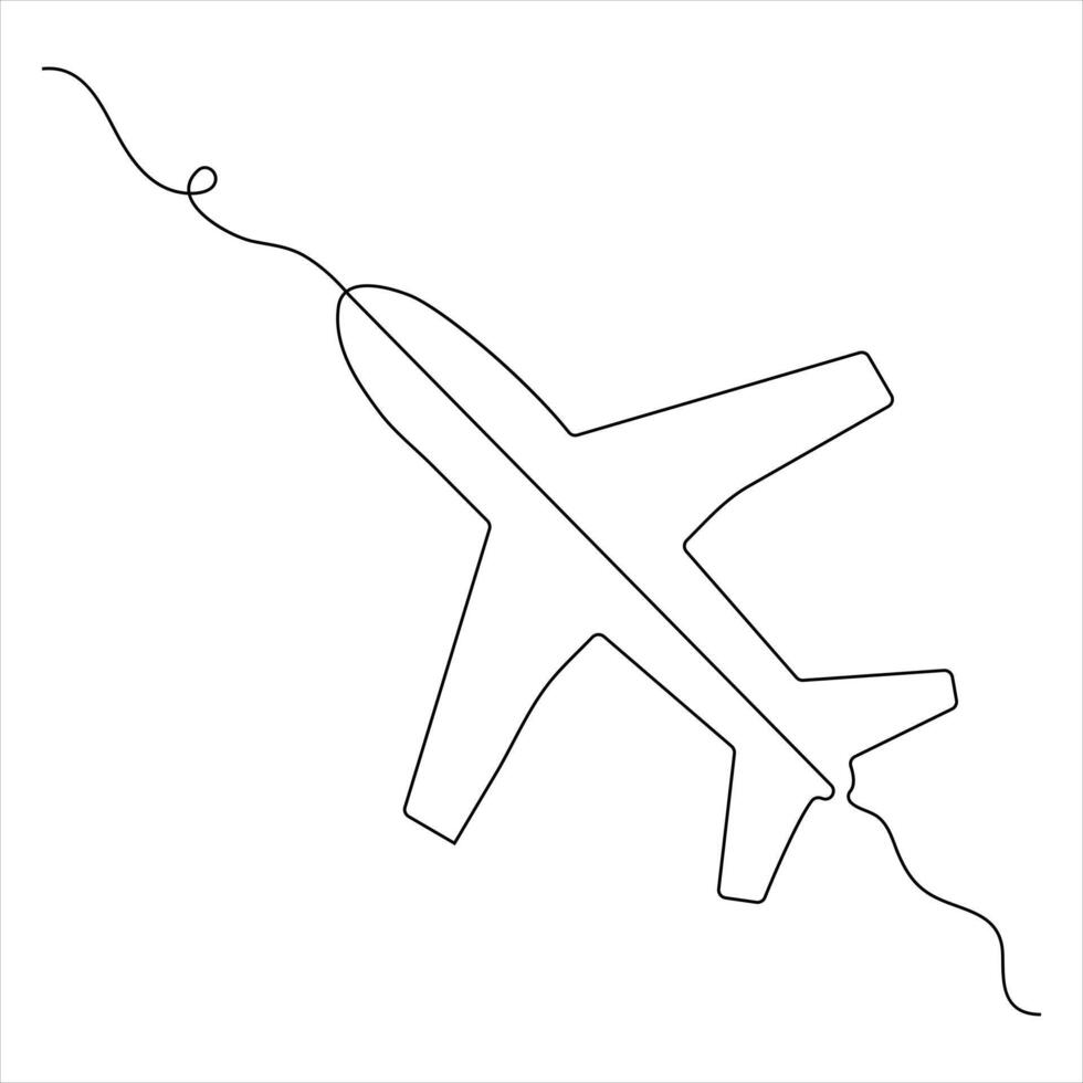 Continuous single line art drawing of commercial airplane and concept for tour tourism vector