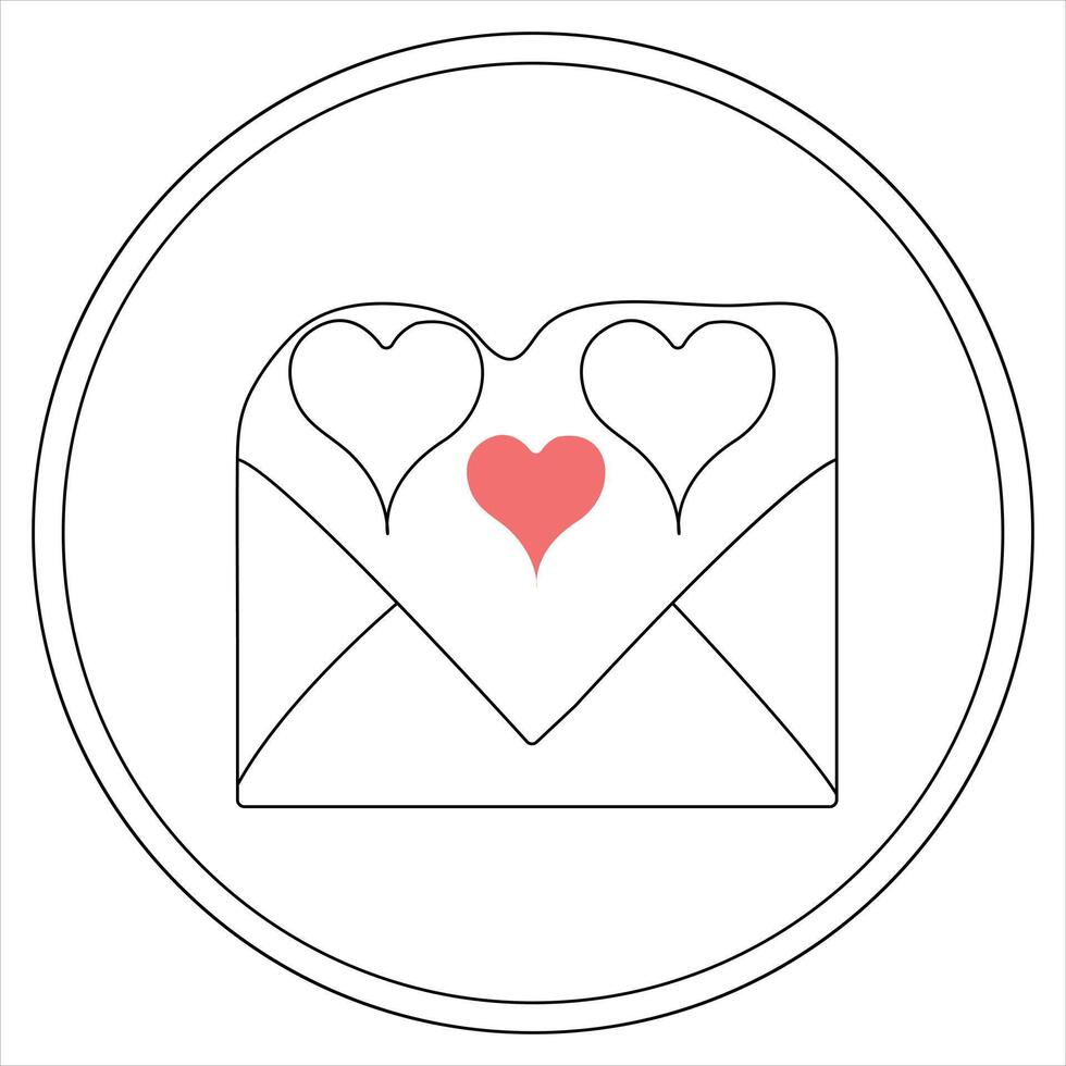 Single line continuous drawing of envelope with red heart and love letter.Template for invitations and love cards outline vector illustration