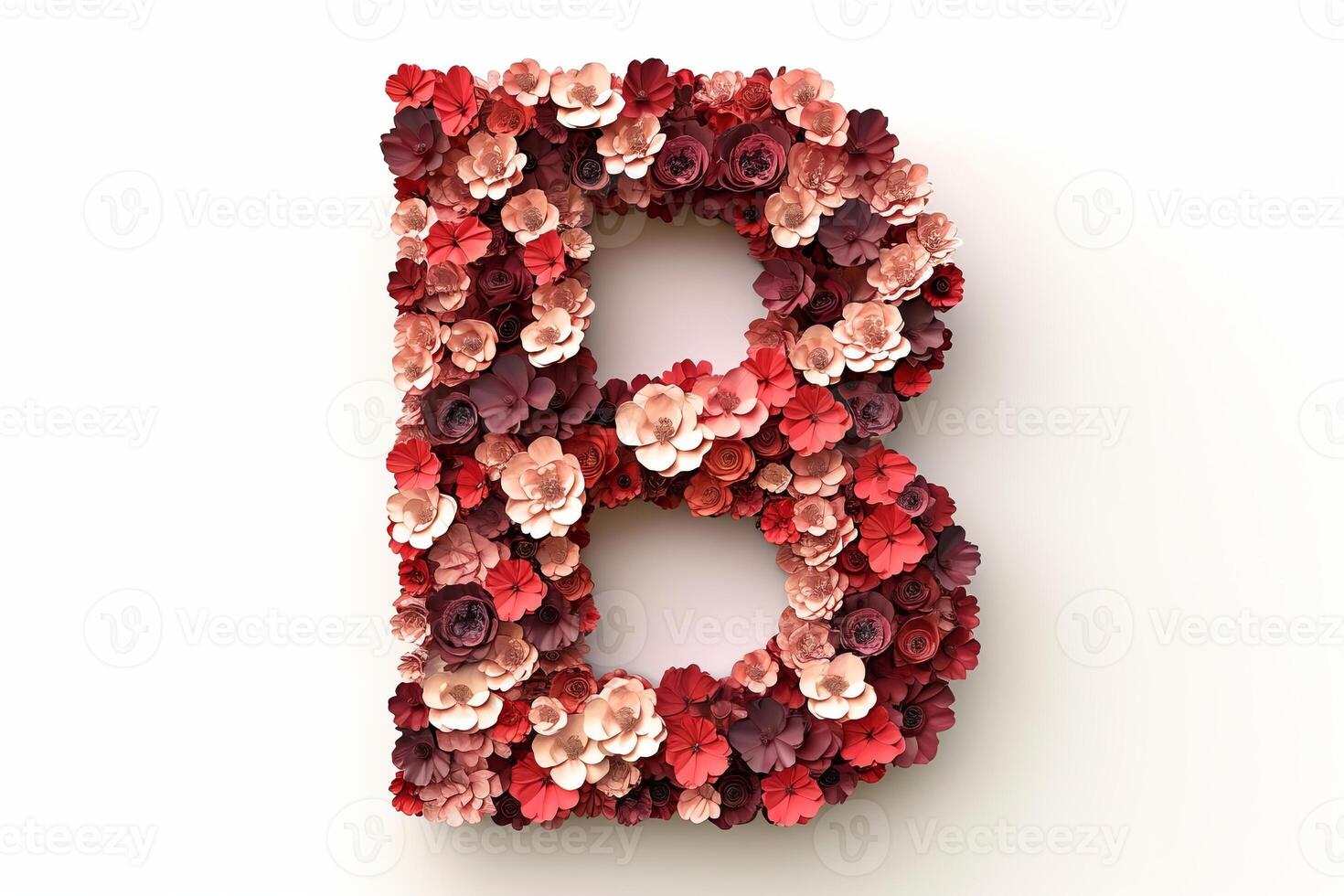 AI generated 3d begonia flower letter  b  isolated on white background, botanical alphabet concept photo