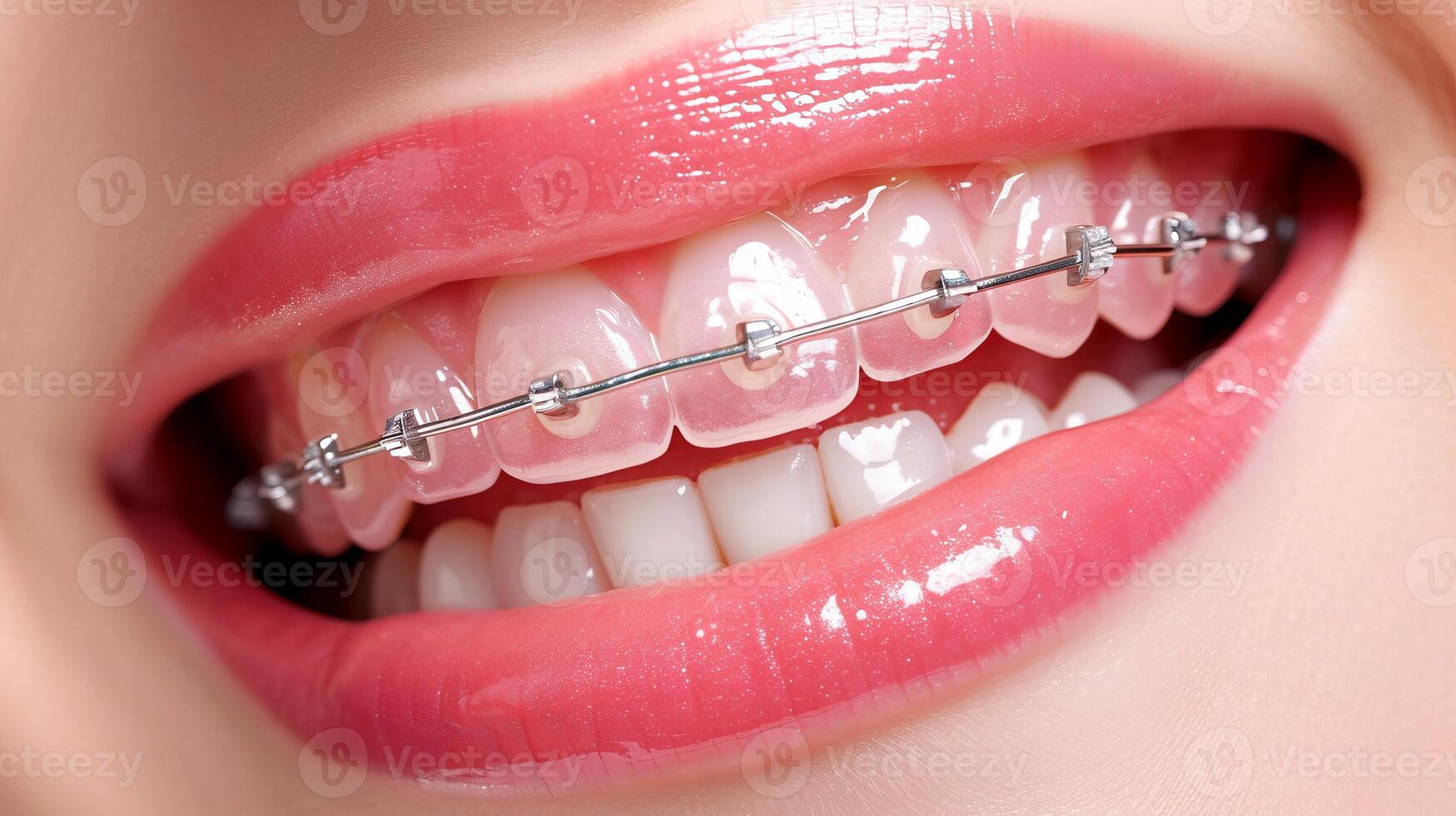 AI generated Radiant girl with a beautiful smile, showcasing her braces with confidence in a close up portrait photo