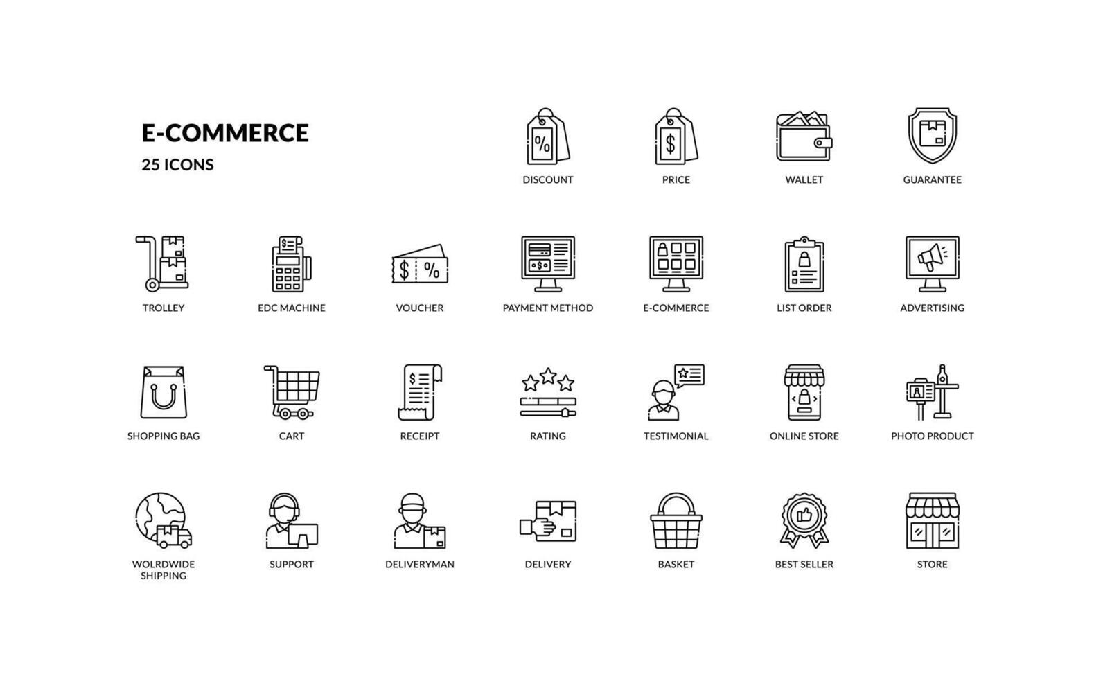E commerce online shopping shipping and delivery detailed outline line icon set vector