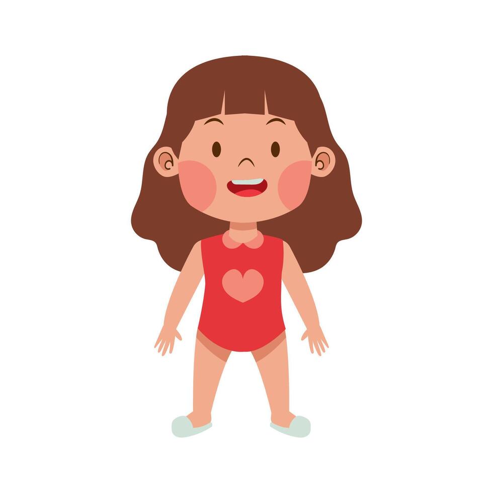 Happy Girl wear swimsuit with hearth shape love toddler activity illustration vector