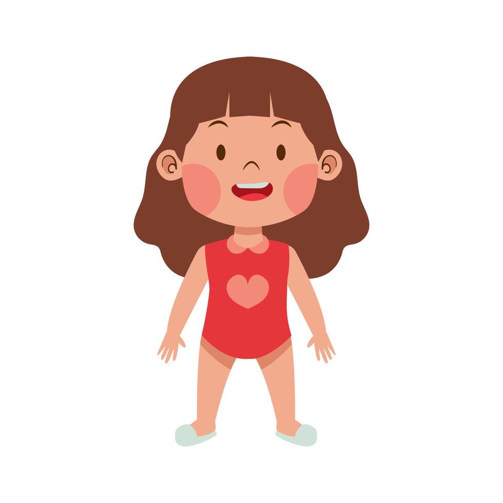 contento niña vestir traje de baño con hogar forma amor niñito actividad ilustración vector