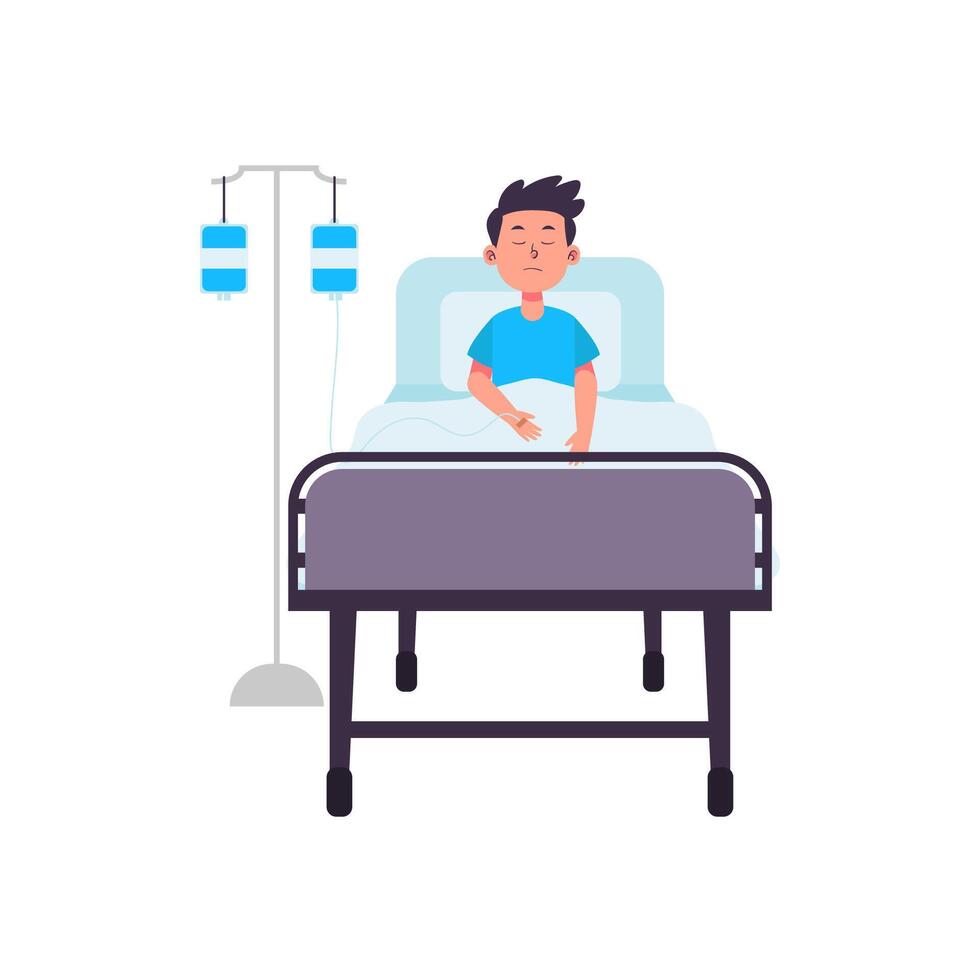 patient sickness laying at the bed flat illustration at hospital clinic healthcare medical vector