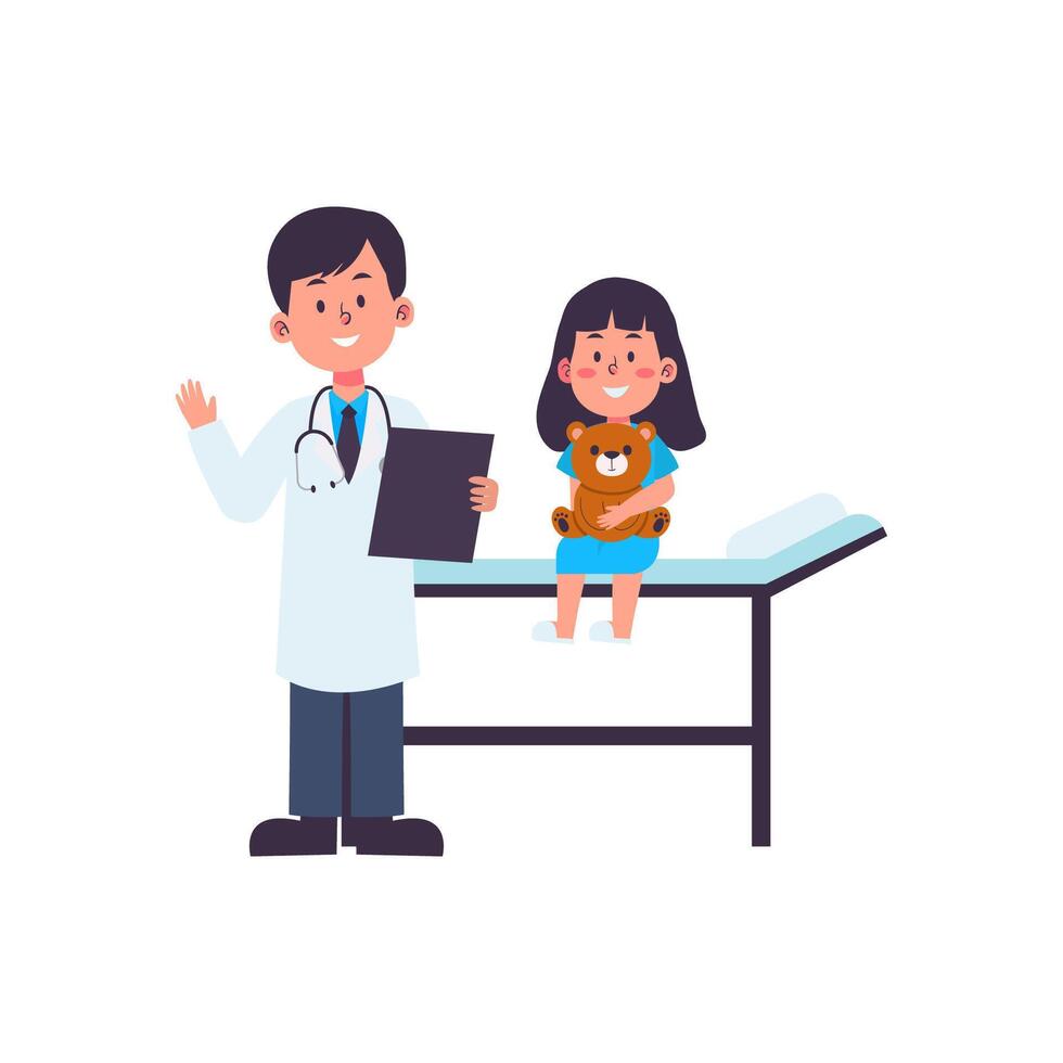 kid toddler checkup condition with pediatric doctor flat illustration at hospital clinic healthcare medical vector