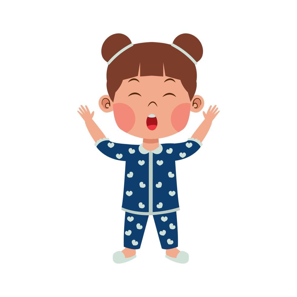 contento niño niña vestir azul pijama para dormir noche relajarse linda ilustración vector