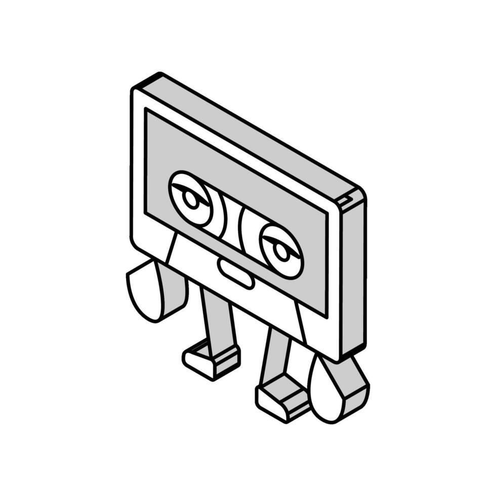 cassette tape retro music character isometric icon vector illustration