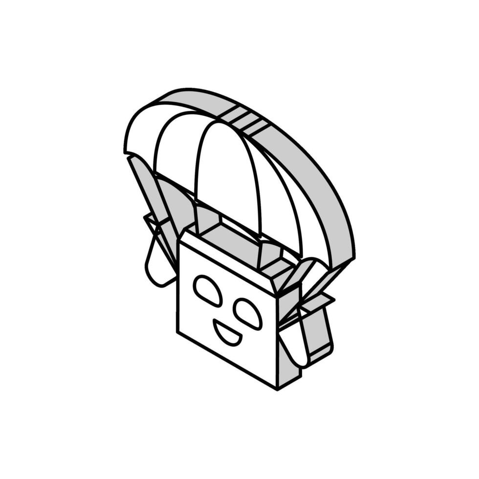 paracaídas volador cartulina caja personaje isométrica icono vector ilustración