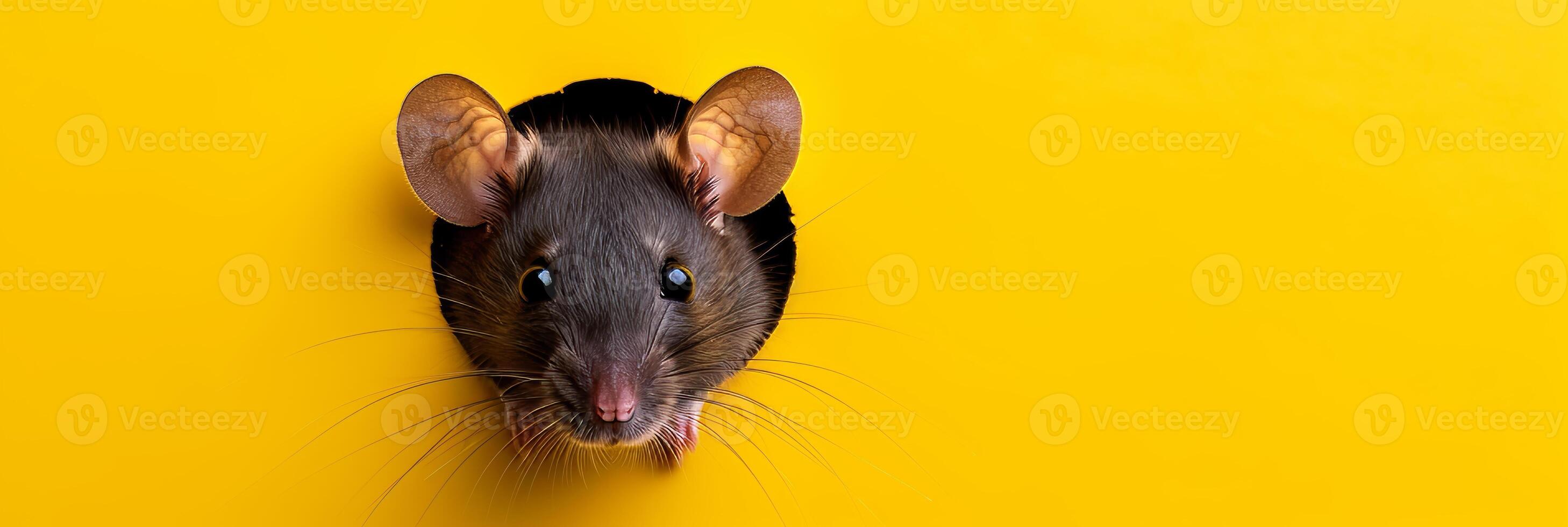 AI generated Curious mouse peering through cheese hole, offering ample space for creative text placement. photo