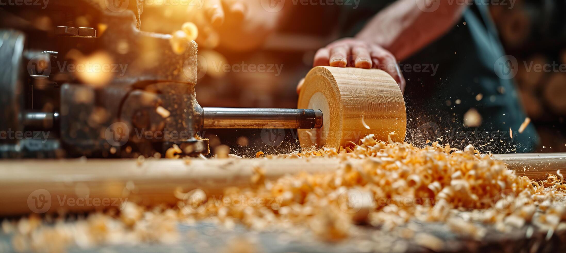 AI generated Skilled craftsman carving vibrant wood with meticulous hands under warm lighting photo