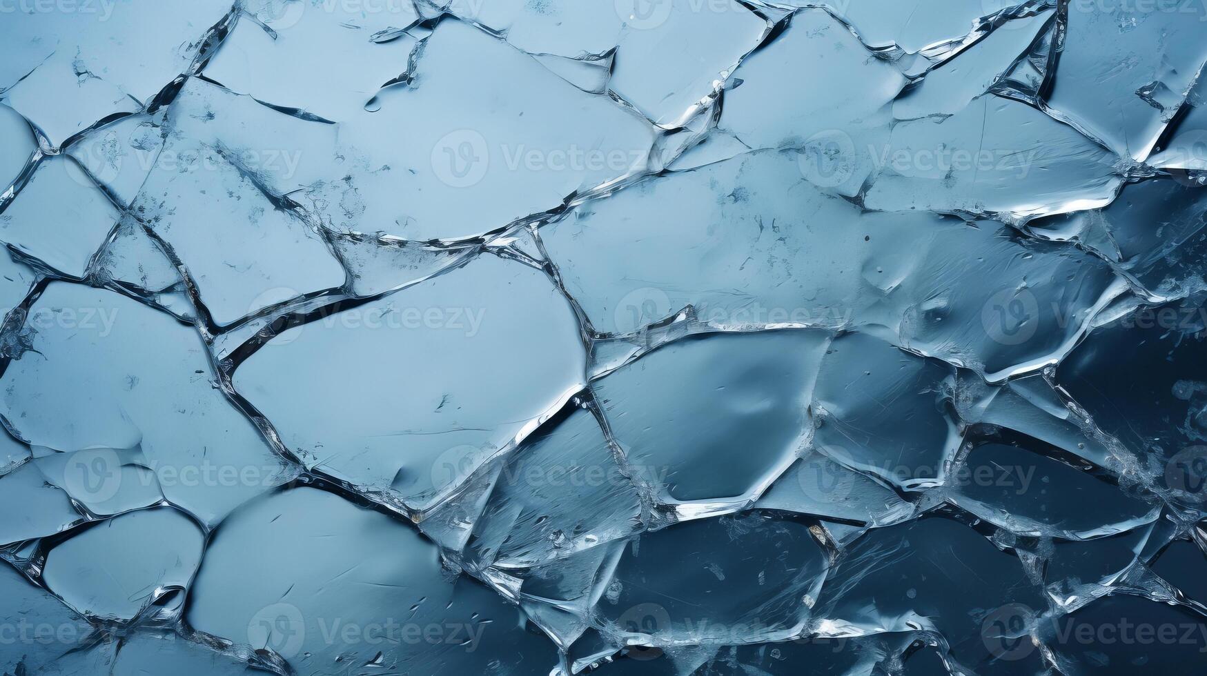 AI generated Cracked surface of thin clear ice texture on a winter background with a clear blue ice texture photo