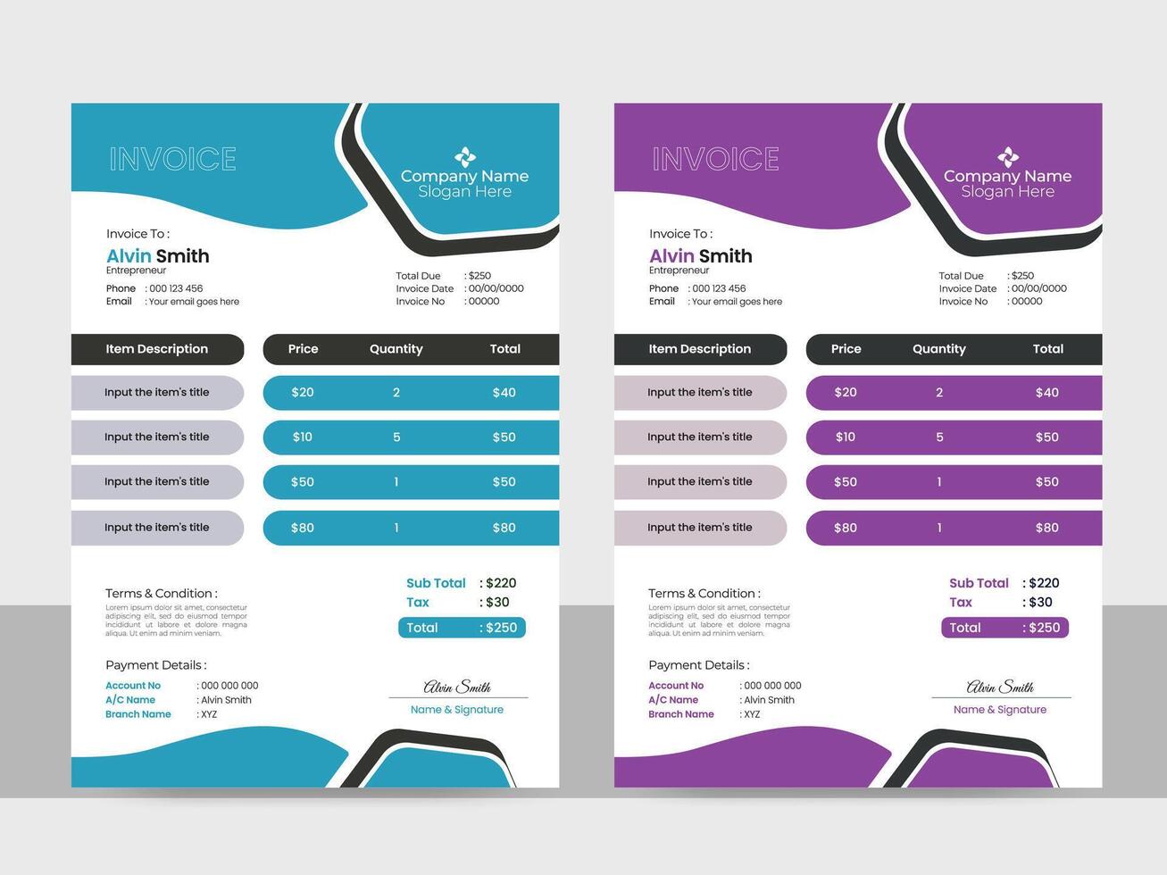 Exclusive Invoice Design with two color combination vector