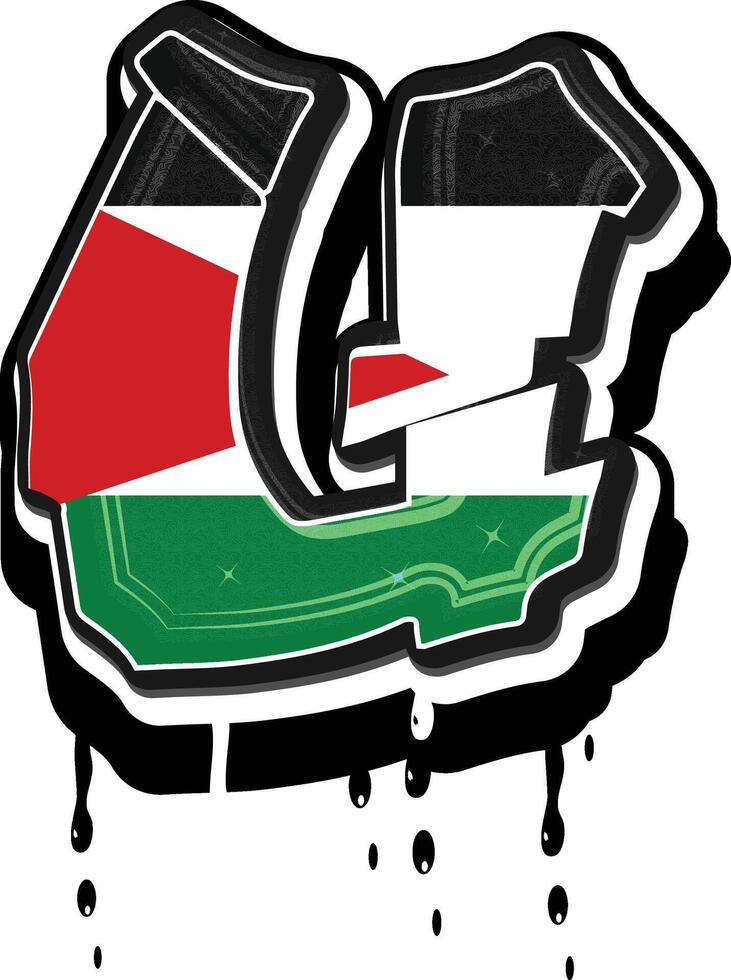 Palestine Flag Graffiti U Dripping Vector Template