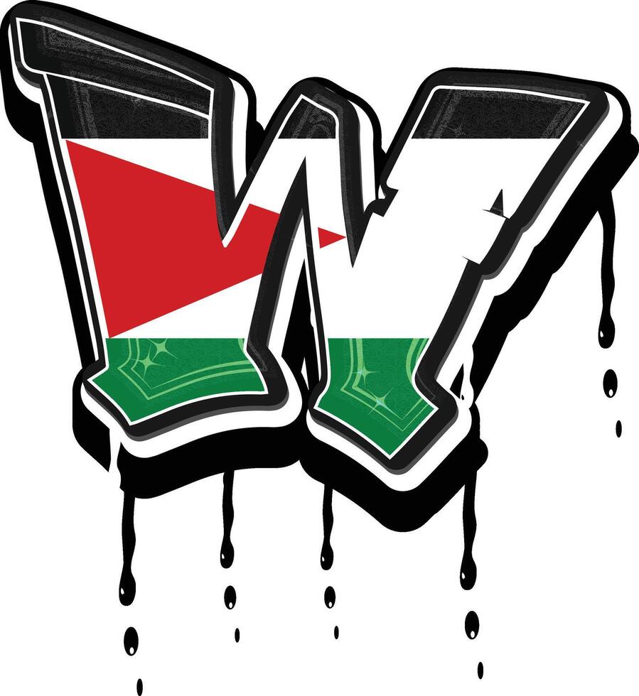 Palestine Flag Graffiti W Dripping Vector Template