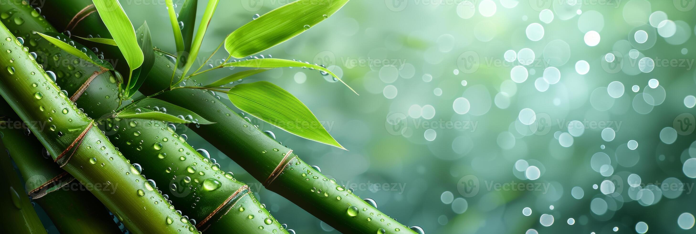 AI generated Close up of bamboo background with refreshing water droplets for a soothing natural vibe photo