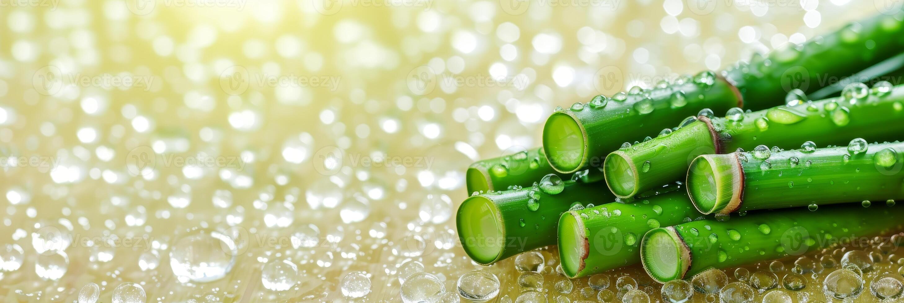 AI generated Close up of bamboo background with water drops   natural zen garden wallpaper and relaxation concept photo