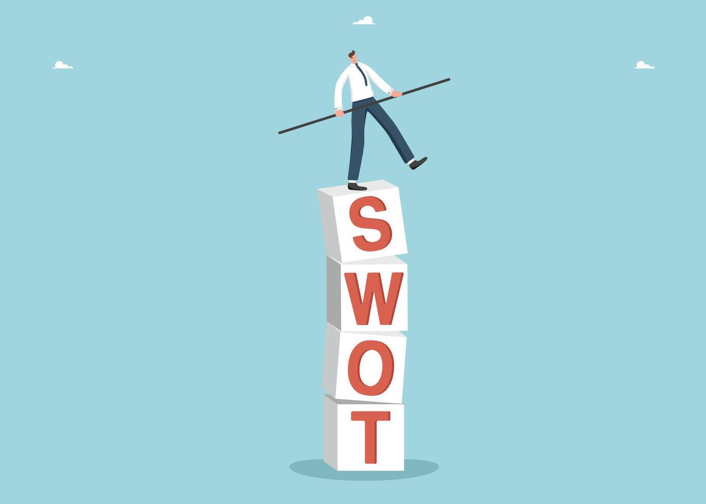 Man balancing on SWOT cubes vector