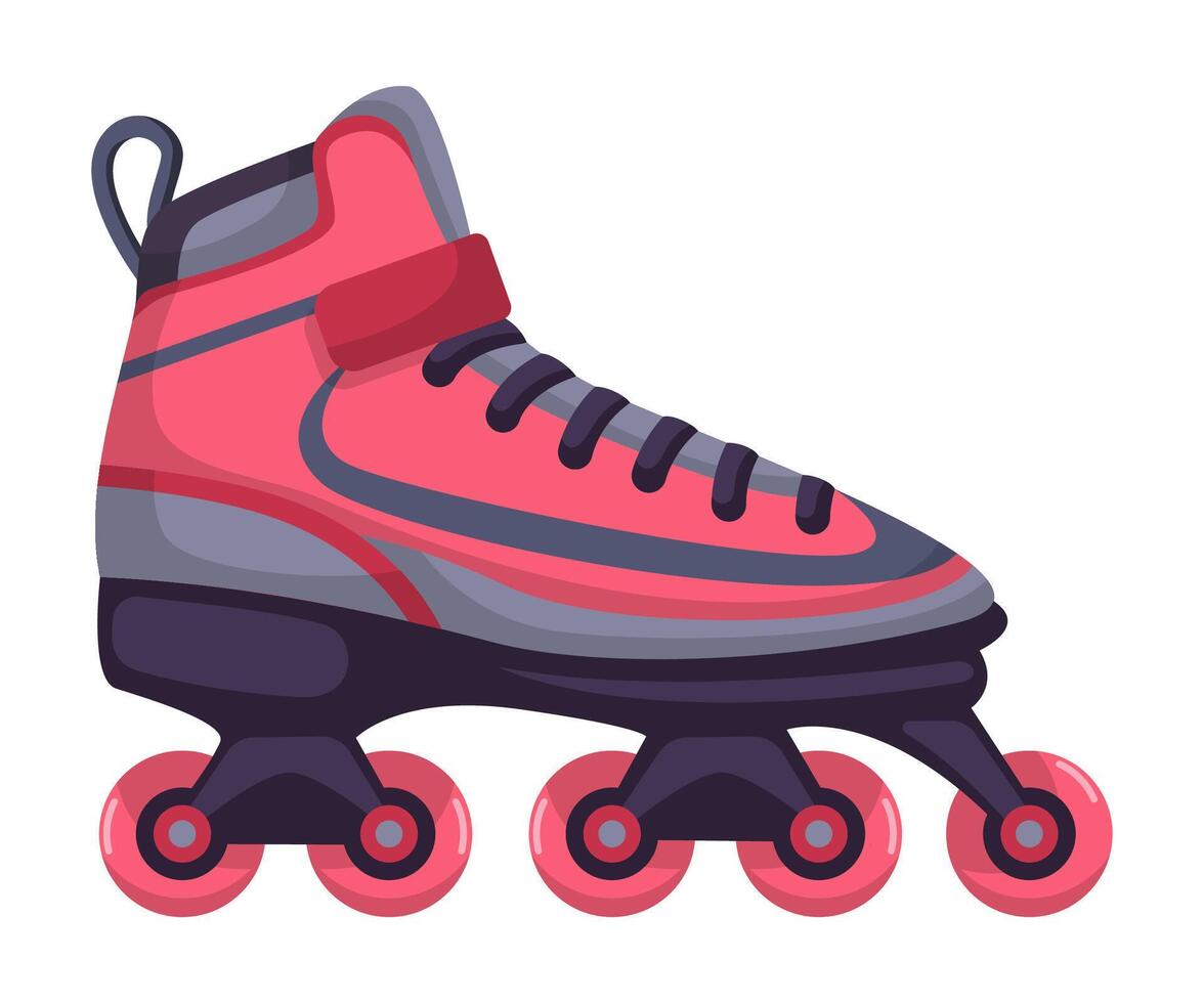 Red and grey roller skate with five wheels vector