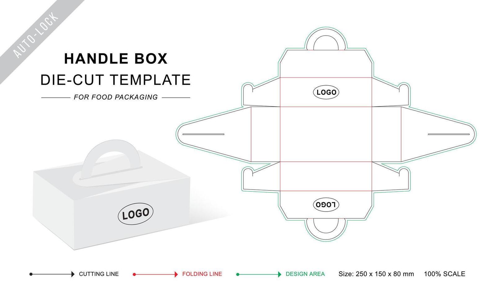 Cake box with handle die cut template for food box packaging vector