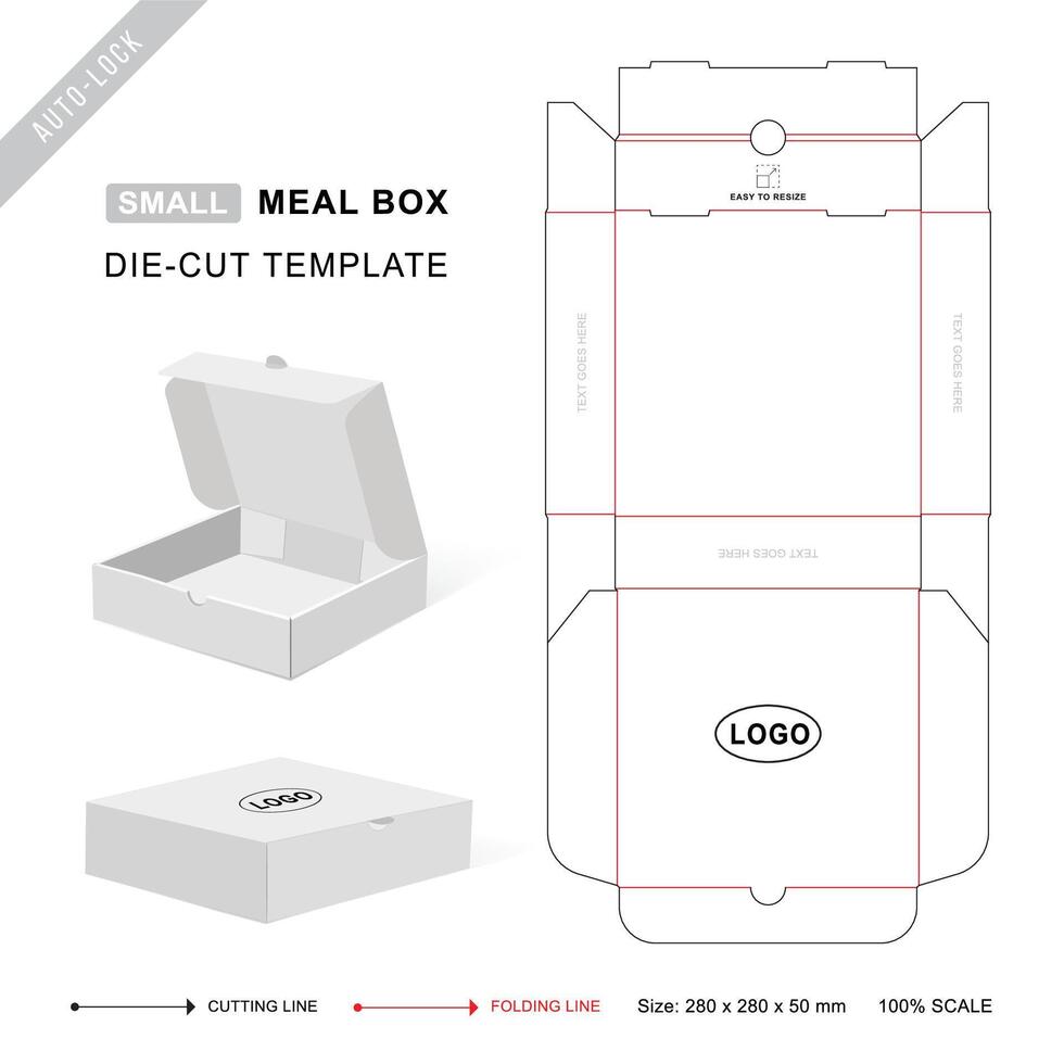 Mailer box die cut template or Meal box keyline for Smaller size vector