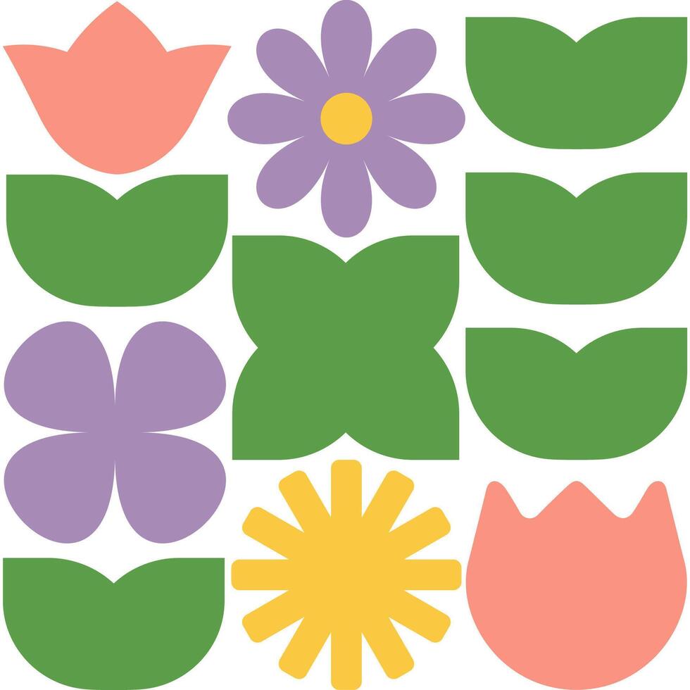 vistoso floral modelo. flores y hojas en plano minimalista estilo. vector